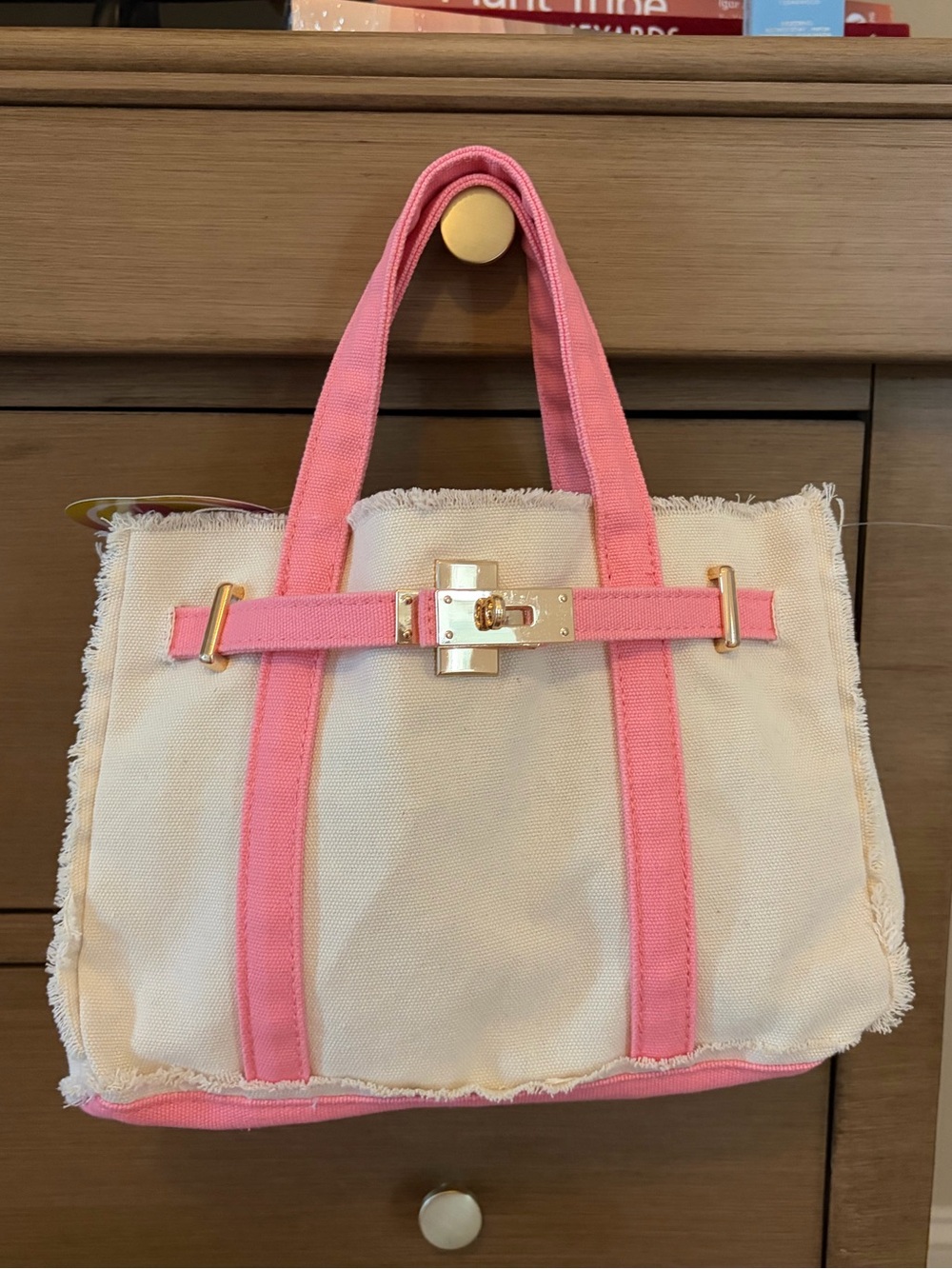 NWT New Pink Boat Tote Canvas Boatkin Bag Gold Buckle Hardware